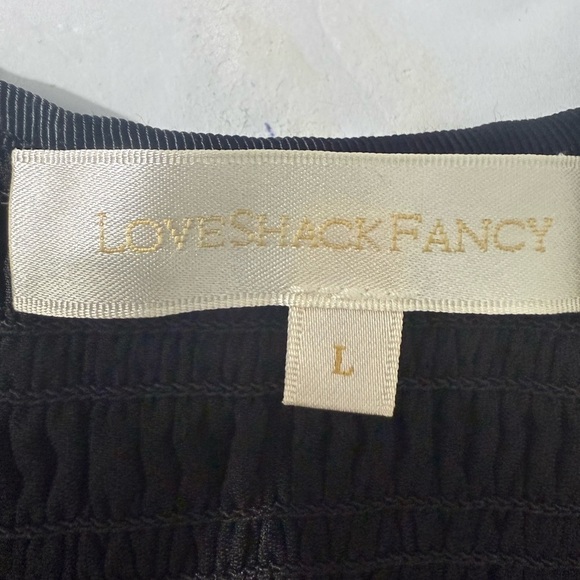 LoveShackFancy Black Smocked Mini Dress Long Sleeve Size L - Picture 3 of 13